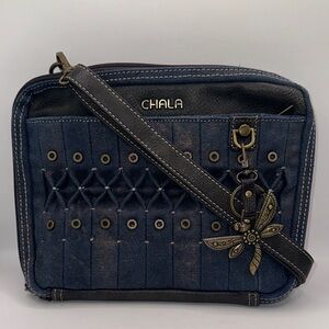 Chala Denim Blue Crossbody Bag with Dragonfly Charm